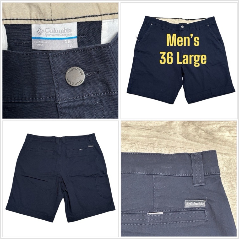 Men's Columbia 36 Large Golf Shorts Navy Cargo Khakis Chino Stretch Phone Pocket